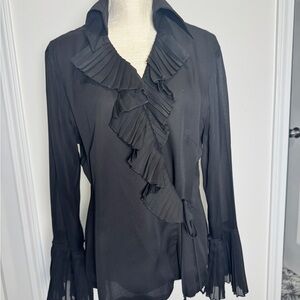 Chic Black Ruffled Women's Blouse